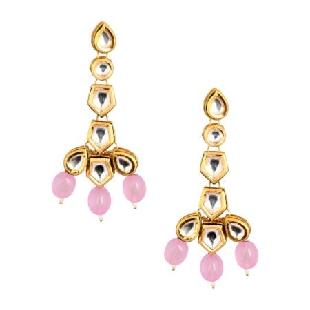 Mirror Stone & Pink Bead Cascade Earrings Pair